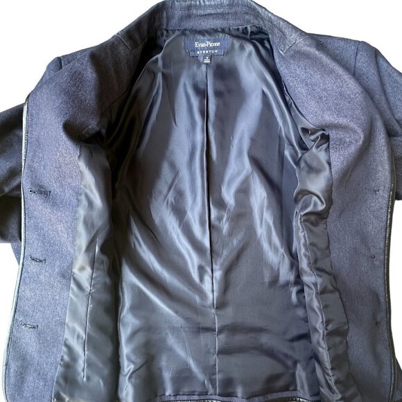 Evan Picone Jacket Denim Chambray Blue Blazer Faux Leather Trim Women's 12 VTG - Picture 4 of 11